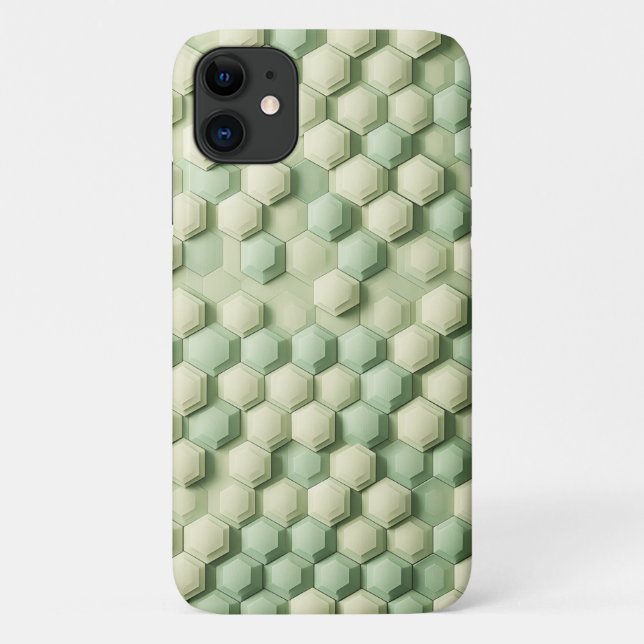 Capa Para iPhone 11 Padrão Geométrico Hexágono 3D Moderno - Verde Ment (Verso)