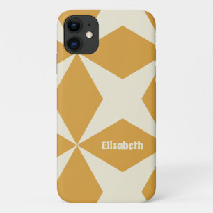 Capa Para iPhone 11 Padrão Geométrico Retrô Nome Personalizado Amarelo
