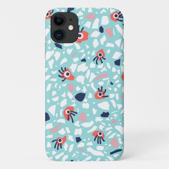 Capa Para iPhone 11 Padrão Geométrico Terrazzo Funny Com Olhos (Verso)