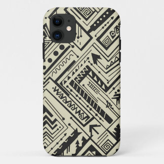 Capa Para iPhone 11 Padrão Geométrico Tribal Ousado – Preto e Creme Ab