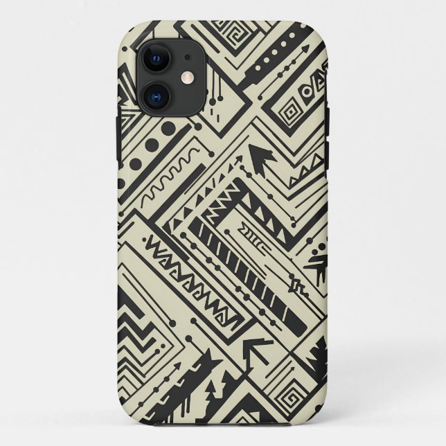 Capa Para iPhone 11 Padrão Geométrico Tribal Ousado – Preto e Creme Ab (Verso)