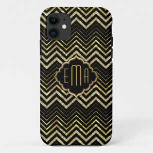 Capa Para iPhone 11 Padrão Glitter Dourado Zigzag Chevron Monograma