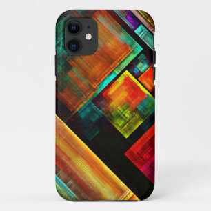 Capa Para iPhone 11 Padrão Moderno de Abstrato de Arte Quadrados Color
