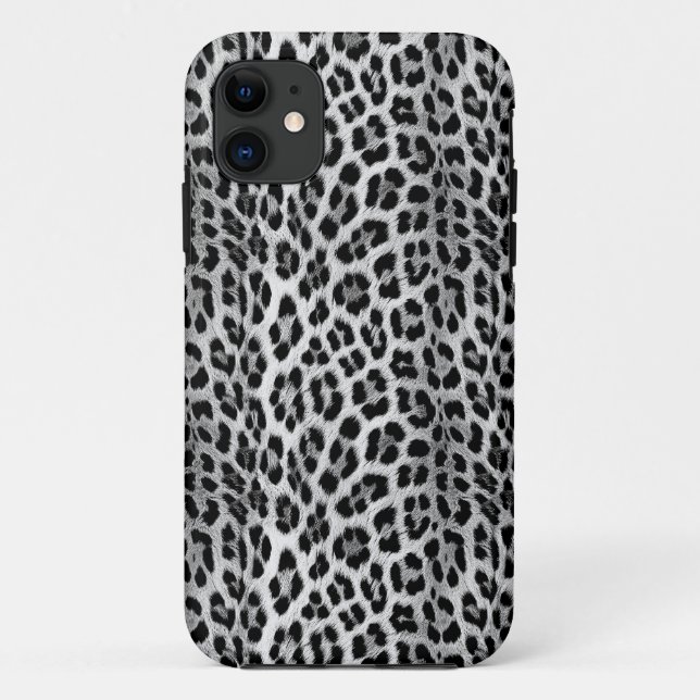 Capa Para iPhone 11 Padrão monocromático preto e branco, leopardo (Verso)