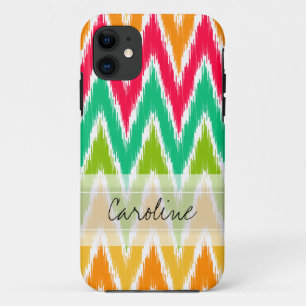 Capa Para iPhone 11 Padrão Monograma Laranja Teal Ikat Chevron Zig Za