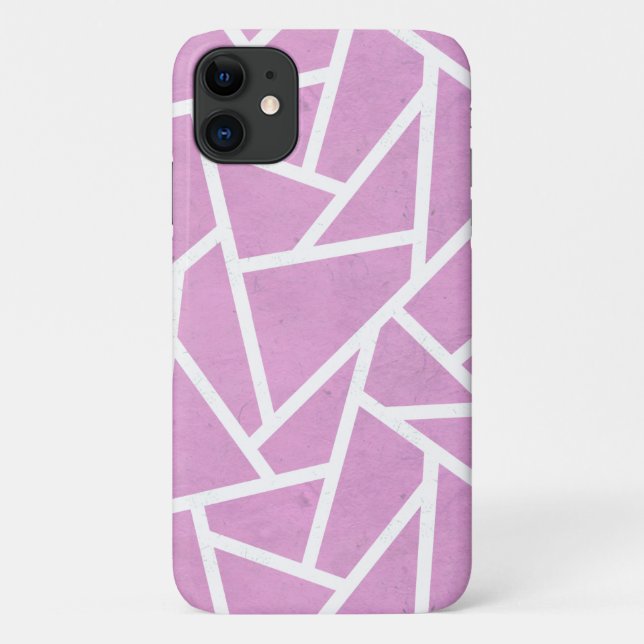 Capa Para iPhone 11 Padrão mosaico rosa e branco (Verso)