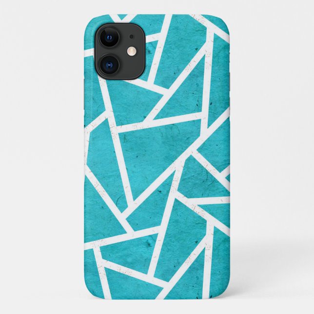 Capa Para iPhone 11 Padrão mosaico verde-azulado e branco (Verso)