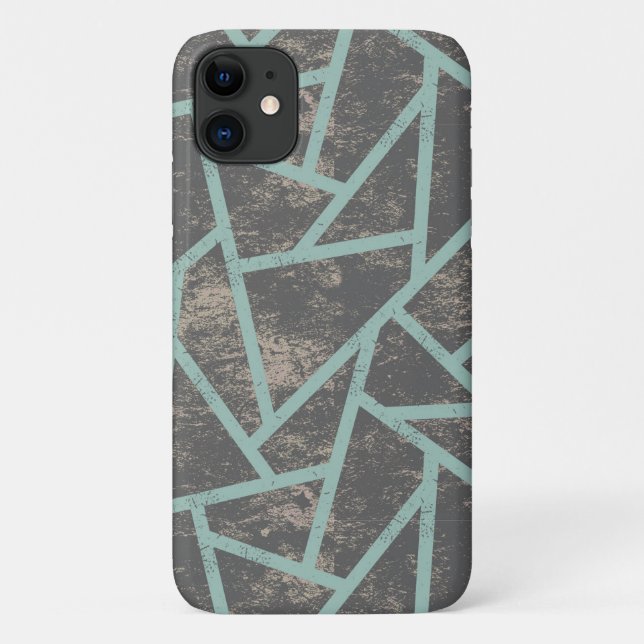 Capa Para iPhone 11 Padrão mosaico verde claro e cinza (Verso)