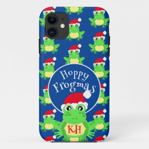 Capa Para iPhone 11 Padrão Novelty Blue do Santa Hat Sapo de Natal