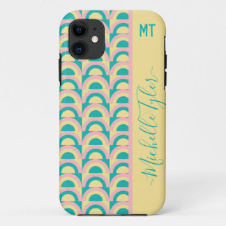 Capa Para iPhone 11 padrão pastel contomporário da década de 70 monogr