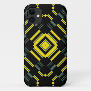 Capa Para iPhone 11 Padrão Preto Amarelo Design de Arte Retroativa 2