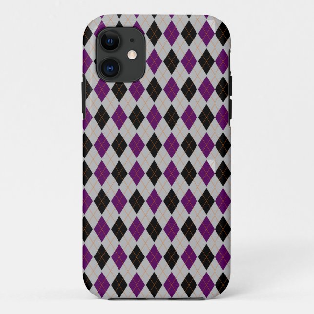 Capa Para iPhone 11 Padrão Preto Roxo de Fall Argyle (Verso)