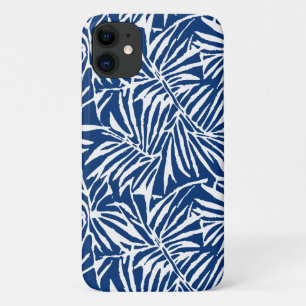 Capa Para iPhone 11 Padrão Repetitivo De Folha Tropical Branca E Azul