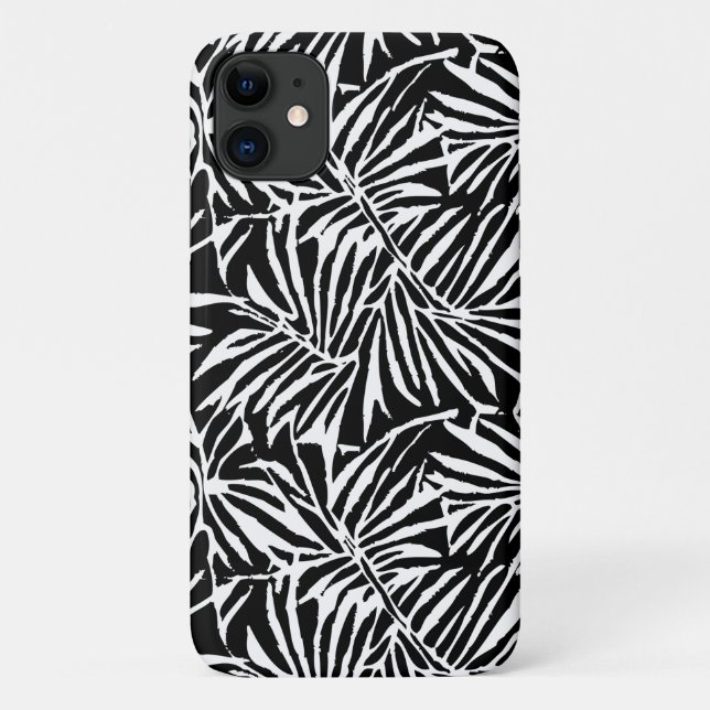 Capa Para iPhone 11 Padrão Repetitivo De Folha Tropical Preta E Branca (Verso)