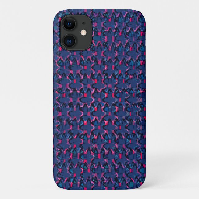 Capa Para iPhone 11 Padrão retrô azul e rosa (Verso)