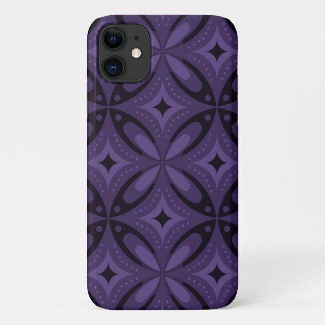 Capa Para iPhone 11 Padrão Retro de Cor Roxa Escura (Verso)