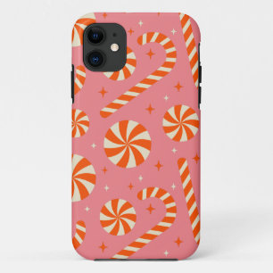 Capa Para iPhone 11 Padrão retro natalino de cana doce    