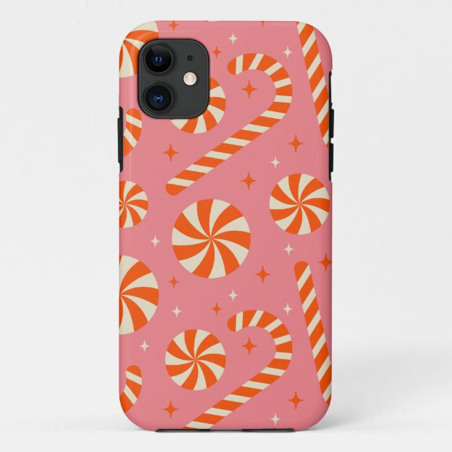 Capa Para iPhone 11 Padrão retro natalino de cana doce (Verso)