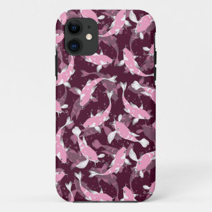 Capa Para iPhone 11 Padrão rosa e roxo - Peixe Koi