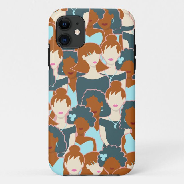 Capa Para iPhone 11 Padrão sem costura com garotas negras e brancas (Verso)