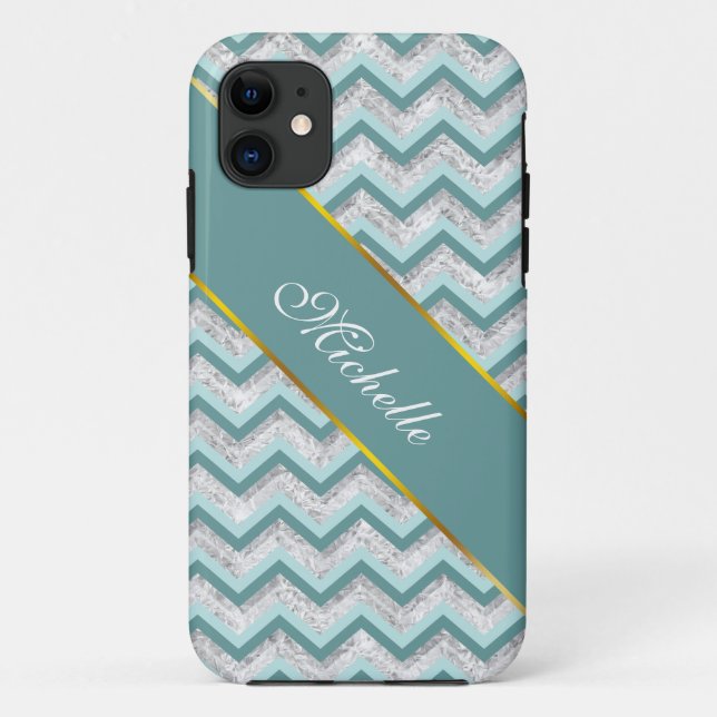 Capa Para iPhone 11 Padrão Teal e Crystal Zigzag (Verso)