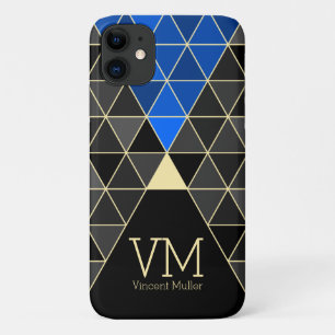 Capa Para iPhone 11 Padrão triangular moderno, cor azul monograma