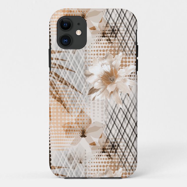 Capa Para iPhone 11 Padrão tropical cinza e bege. (Verso)