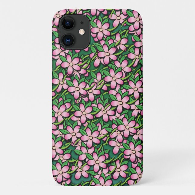 Capa Para iPhone 11 Padrão Tropical Floral Rosa (Verso)