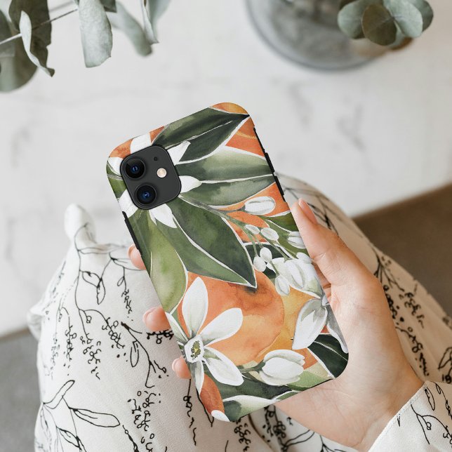 Capa Para iPhone 11 Padrão Tropical Laranja e Flores de Água (Criador carregado)