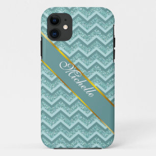 Capa Para iPhone 11 Padrão Turquesa Glitter ZigZag