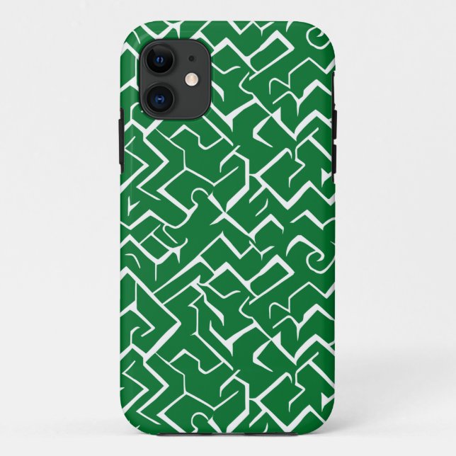 Capa Para iPhone 11 Padrão Verde e Branco Meander | Maze Moderno (Verso)