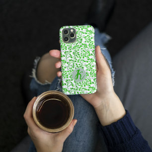 Capa Para iPhone 11 Padrão Verde Leafy Moderno Elegante Monograma