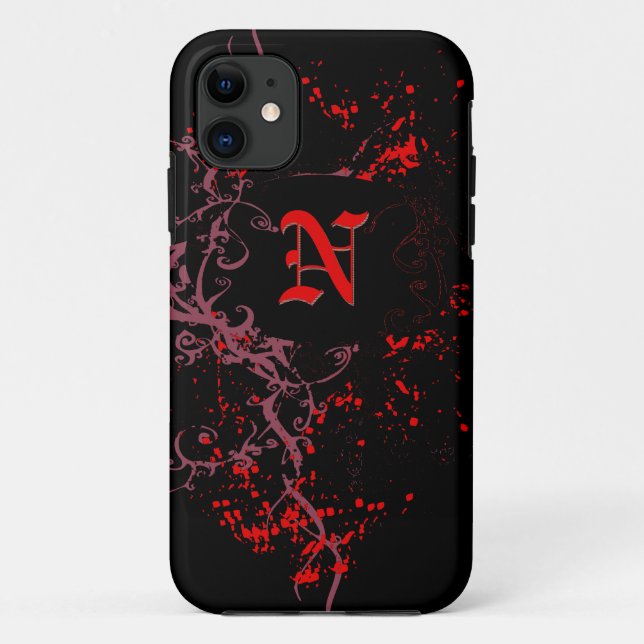 Capa Para iPhone 11 Padrão Vermelho com Monograma N (Verso)