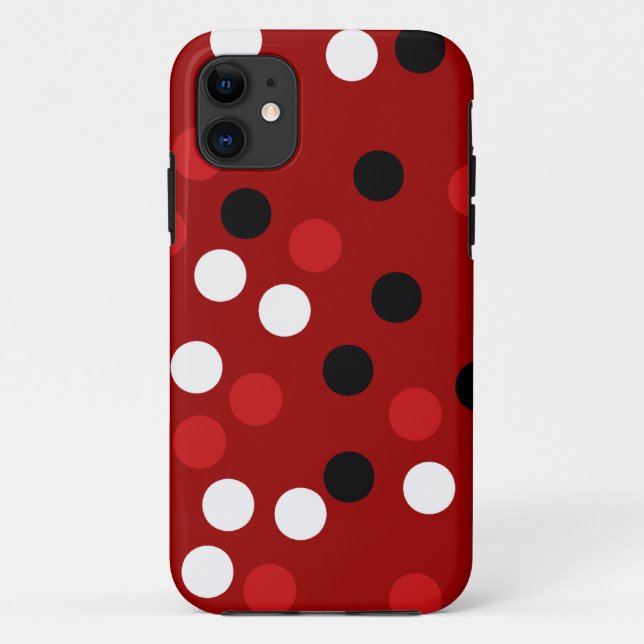 Capa Para iPhone 11 padrão vermelho de pontos pretos brancos (Verso)