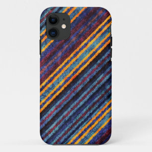 Capa Para iPhone 11 Padrão Vintage Blue Yellow Brown Stripes