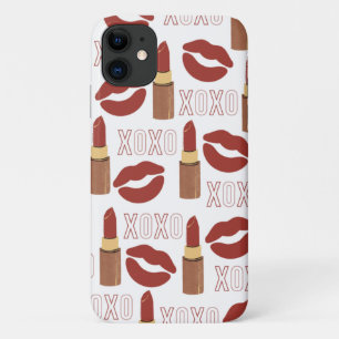 Capa Para iPhone 11 Padrão XOXO, Lábios vermelhos e Lipsticks vermelho