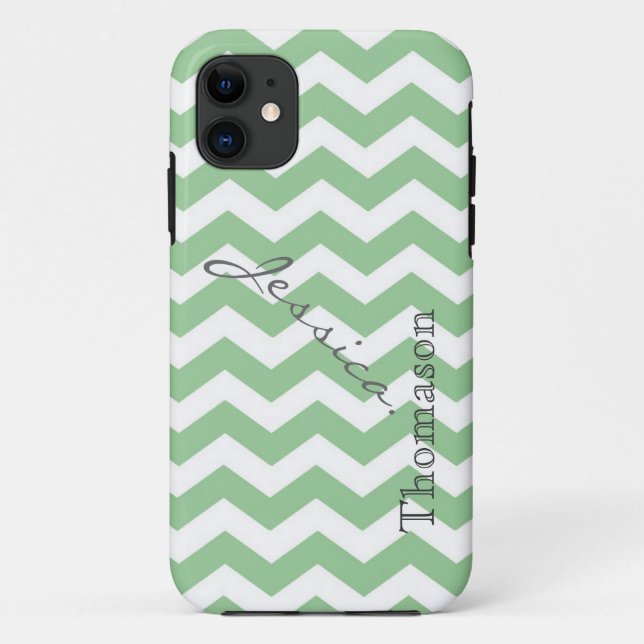 Capa Para iPhone 11 Padrão ziguezague em chevron verde lima na moda, (Verso)