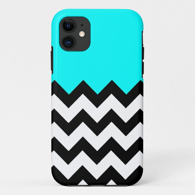 Capa Para iPhone 11 Padrão-Zigzag-Azul-Aquamarinho-no-Preto-e-Branco (Verso)
