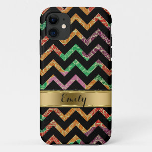 Capa Para iPhone 11 Padrão Zigzag Chevron Colorido Monograma