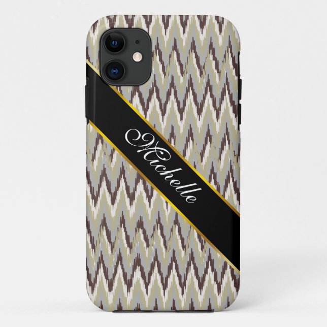 Capa Para iPhone 11 Padrão ZigZag do Café e Sage (Verso)