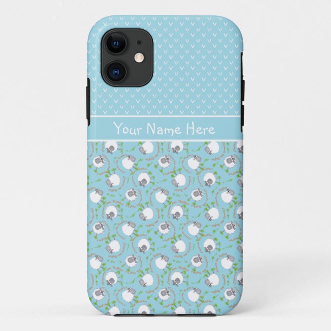 Capa Para iPhone 11 Padrões azuis dos carneiros do divertimento da (Verso)