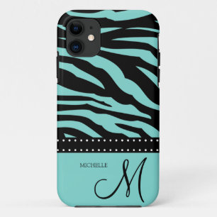 Capa Para iPhone 11 Padrões Azul-Aqua e Zebra Negra