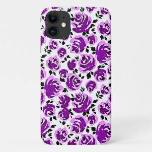Capa Para iPhone 11 padrões brancos de rosa violeta