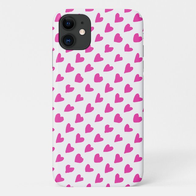 Capa Para iPhone 11 Padrões de corações vermelhos brancos fofos (Verso)