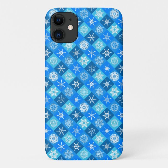 Capa Para iPhone 11 Padrões de flocos de neve azuis fofos design (Verso)