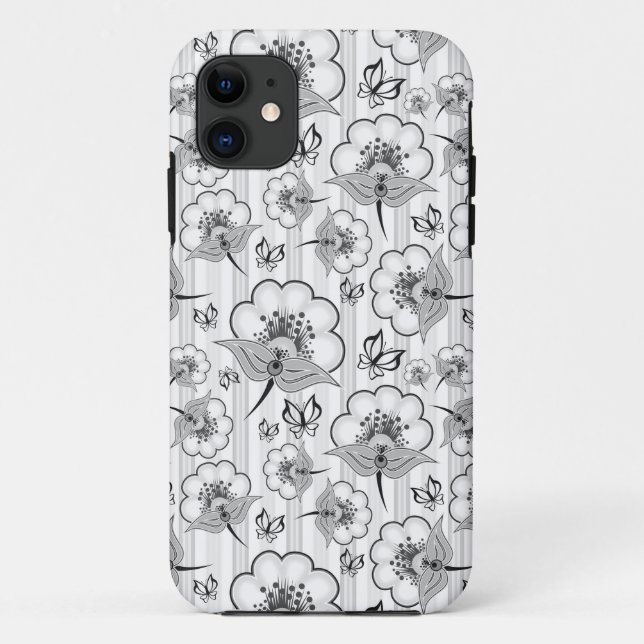 Capa Para iPhone 11 Padrões de flores brancas e brancas, brancas, bran (Verso)