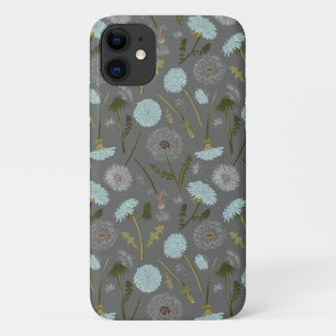 Capa Para iPhone 11 Padrões de Flores Whimsical Azuis de Cinza