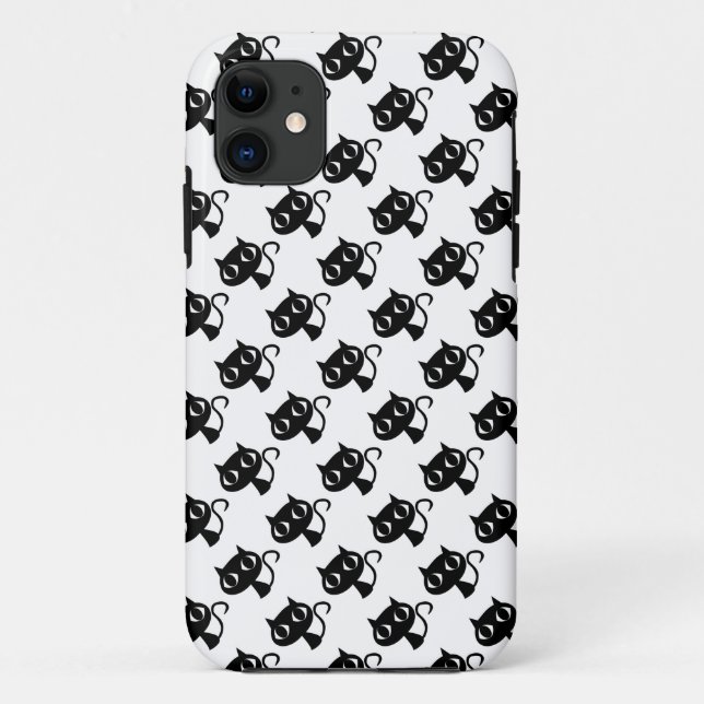Capa Para iPhone 11 Padrões de gatos brancos pretos (Verso)