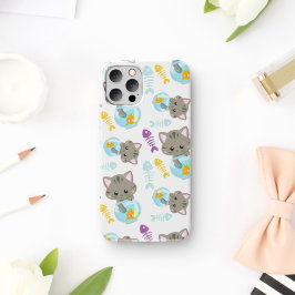 Capa Para iPhone 11 Padrões De Gatos, Gatos Cutes, Gatinhos, Peixes