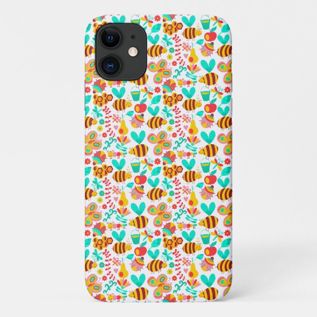 Capa Para iPhone 11 Padrões de insetos coloridos fofos (Verso)